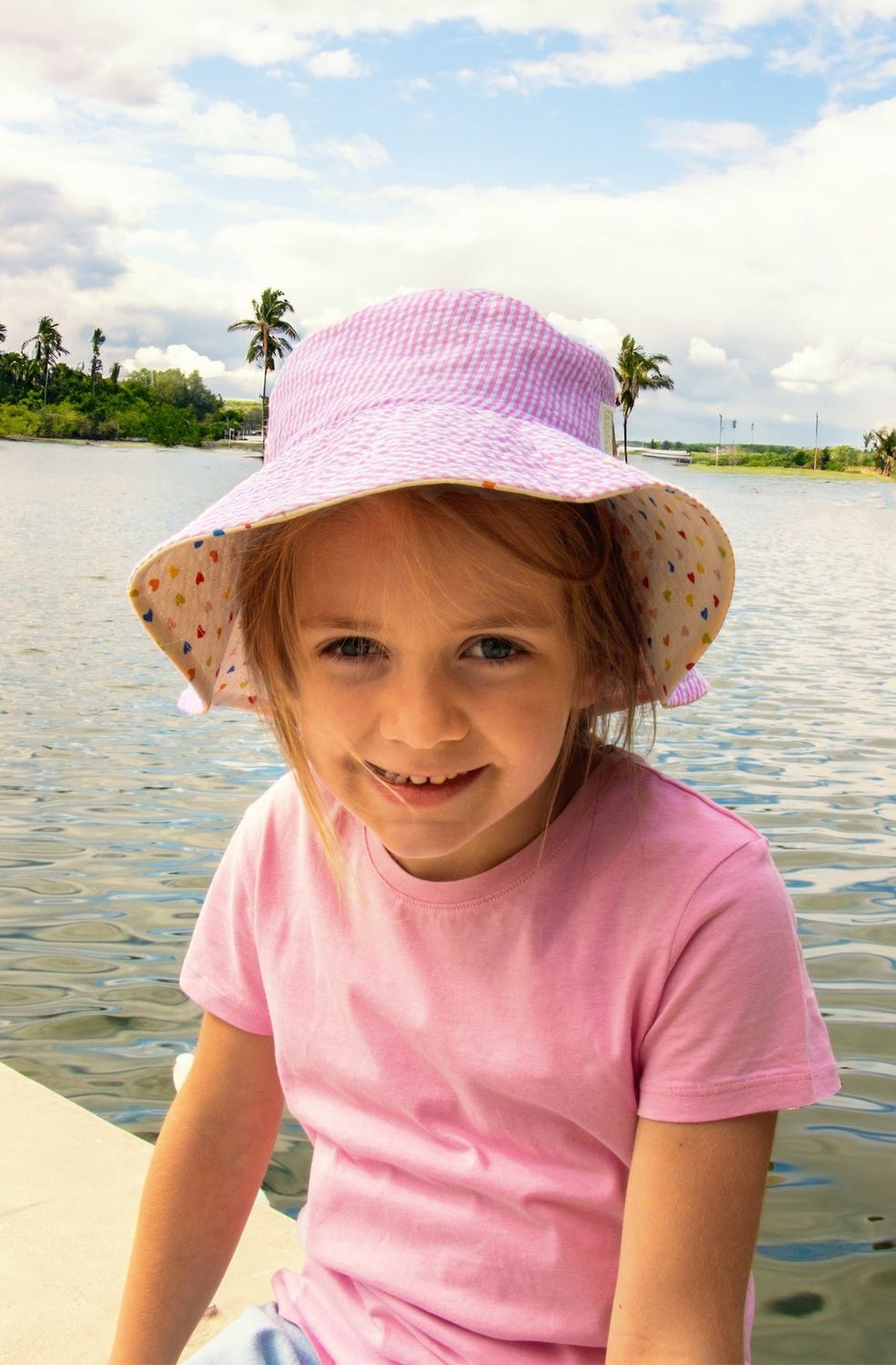 Rainbow Hearts Reversible Sun Hat 3-6 Years