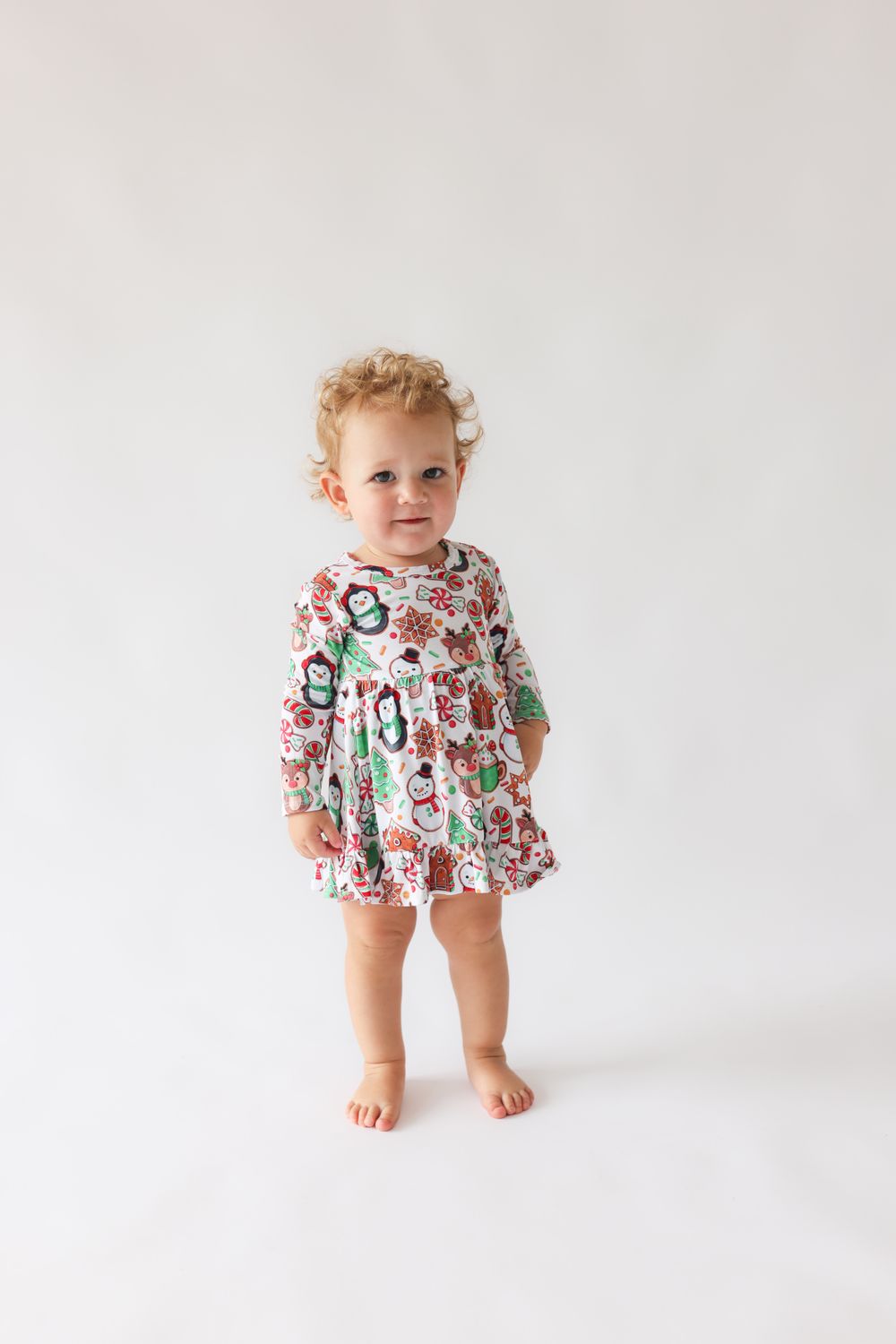 Posh Peanut Cookie Medley - Long Sleeve Ruffled Bodysuit Dress