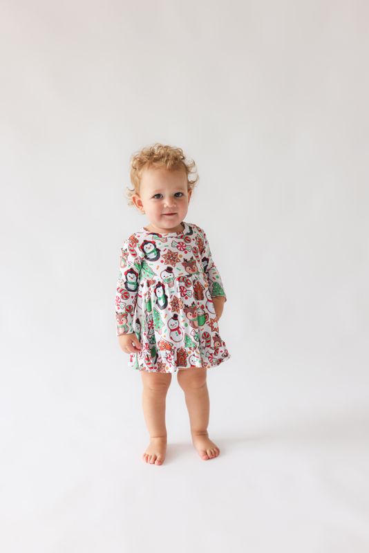 Posh Peanut Cookie Medley - Long Sleeve Ruffled Bodysuit Dress