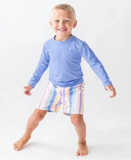 RuffleButts Long Sleeve Logo Rash Guard PERIWINKLE BLUE