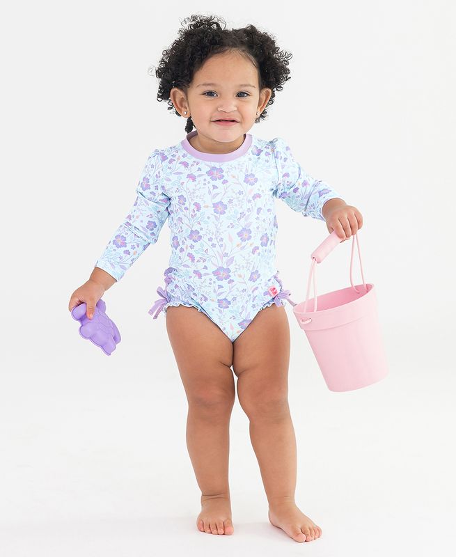 RuffleButts Long Sleeve One Piece Rash Guard FAIRYTALE GARDEN