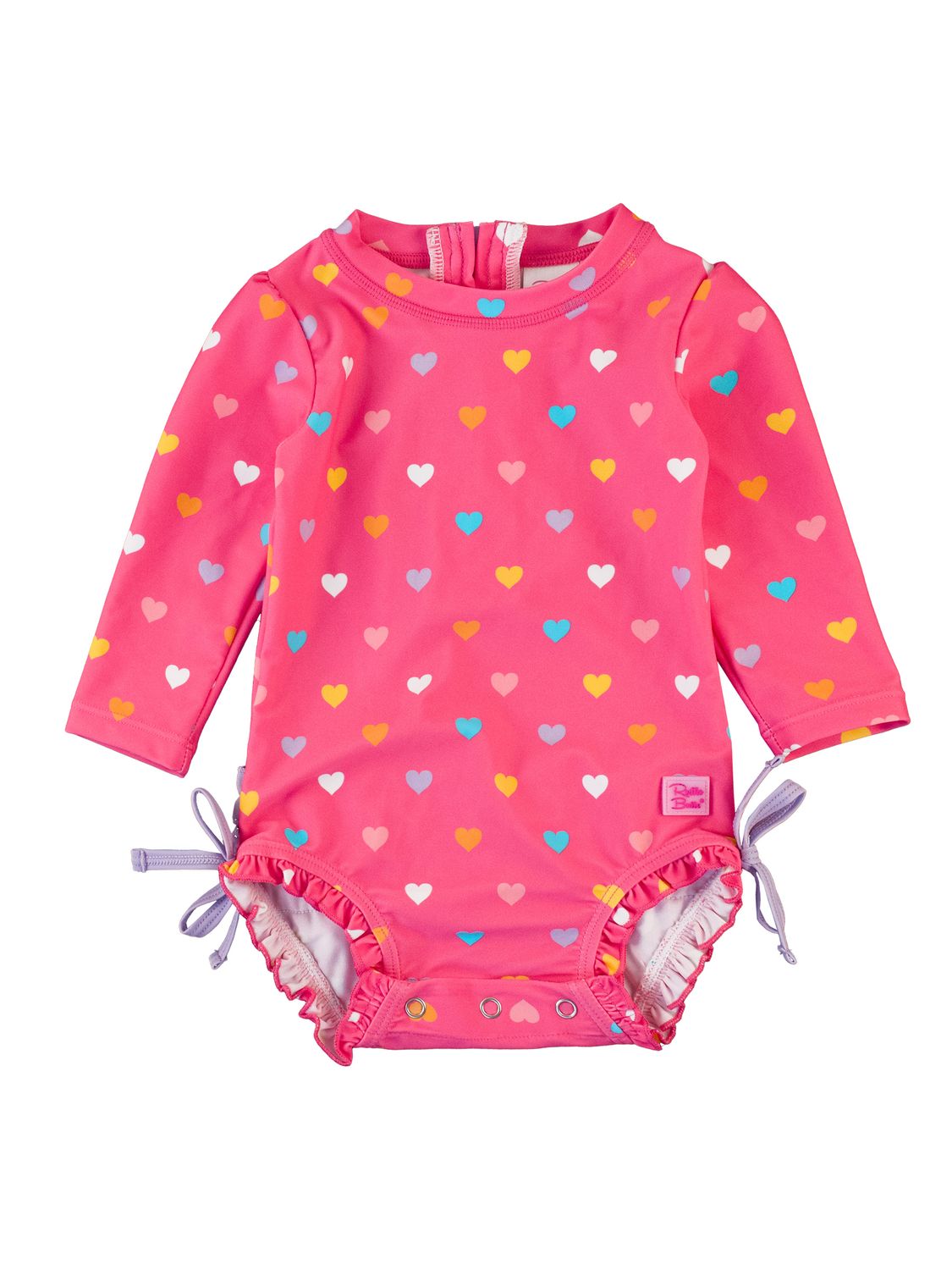 RuffleButts Long Sleeve One Piece Rash Guard COLORFUL HEARTS