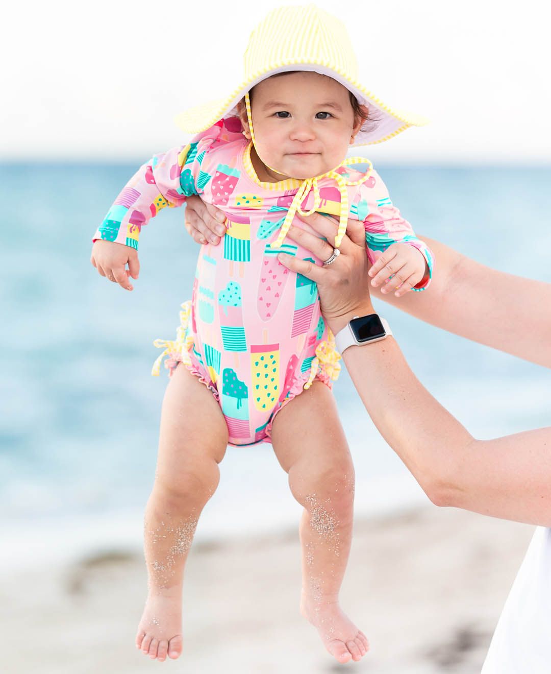 RuffleButts Long Sleeve One Piece Rash Guard ICE CREAM SOCIAL