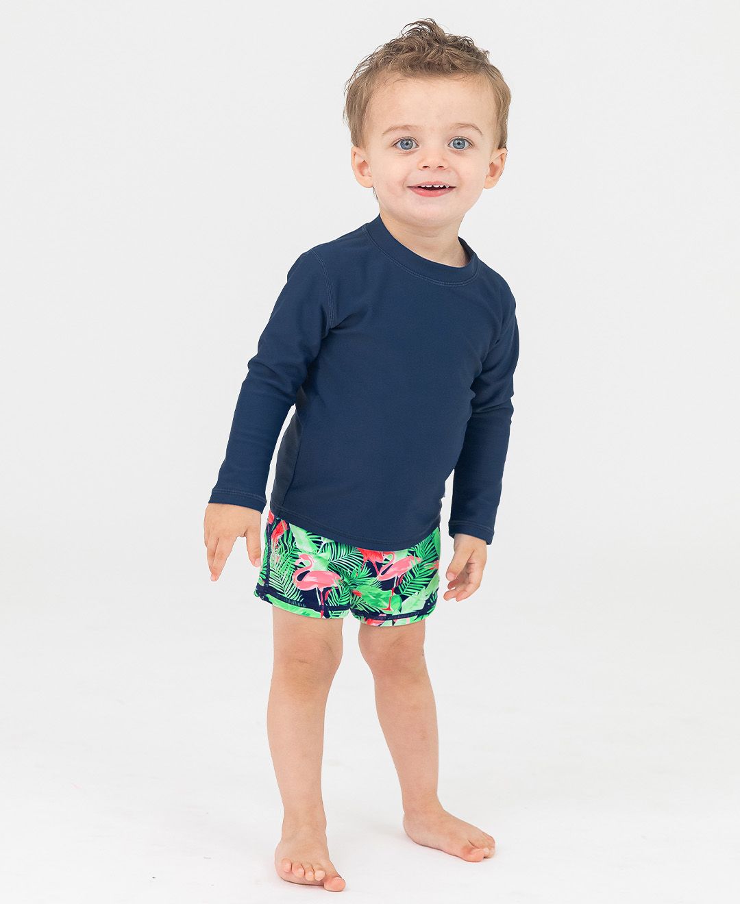RuffleButts Long Sleeve Rash Guard NAVY