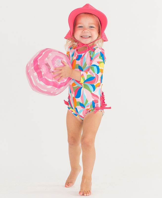 RuffleButts Long Sleeve One Piece Rash Guard TROPICAL ADVENTURE