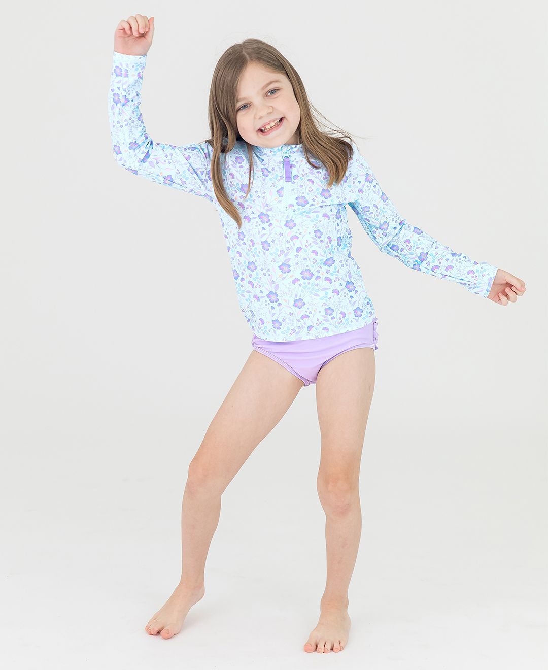 RuffleButts Long Sleeve Zipper Rash Guard 2-Piece FAIRYTALE GARDEN