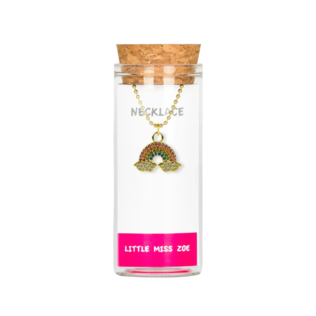 Little Miss Zoe Sparkly Charm Necklace in Bottle - Rainbow