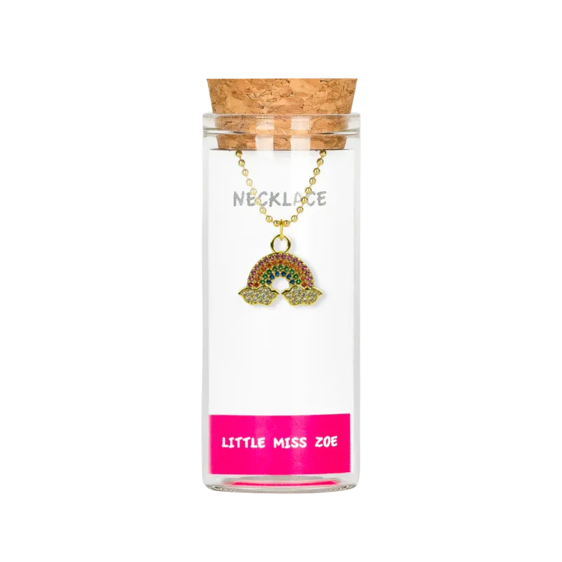 Little Miss Zoe Sparkly Charm Necklace in Bottle - Rainbow