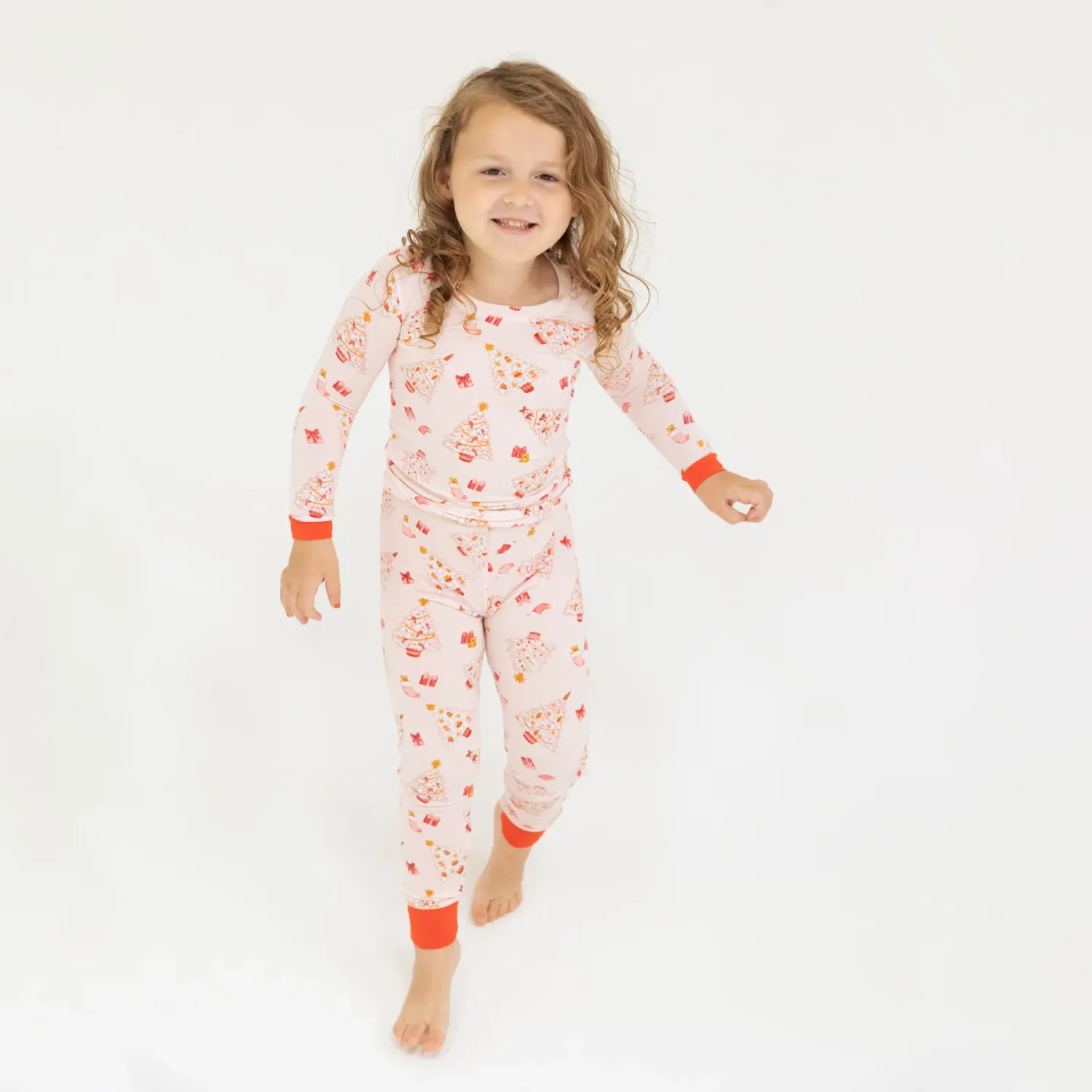 Angel Dear Vintage Christmas Trees Pink - L/S Loungewear Set