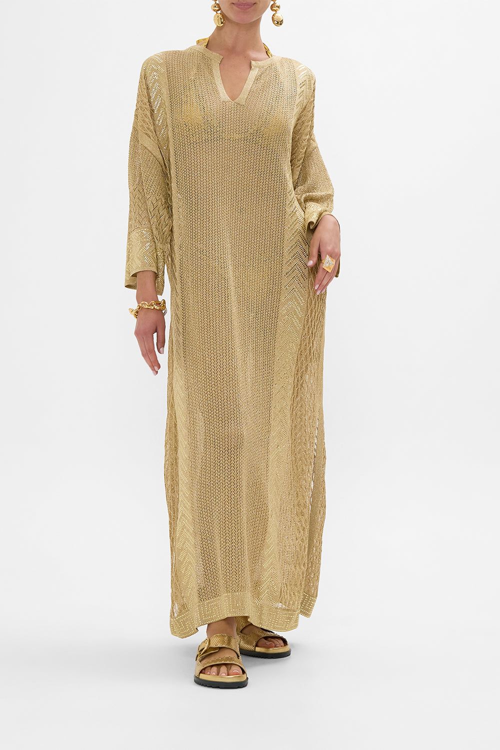 CAMILLA LONG V NECK KNIT KAFTAN VALLEY OF THE KINGS