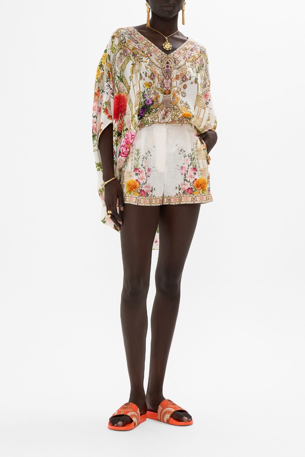 CAMILLA RECTANGULAR V NECK KAFTAN EGYPTIAN ROSE