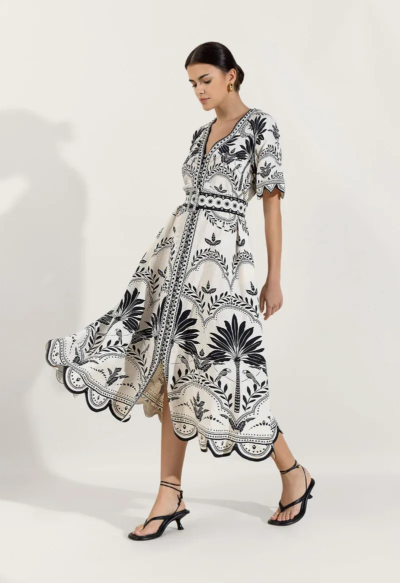 SCARLETT POPPIES PALM SPRINGS MIDI DRESS BLACK