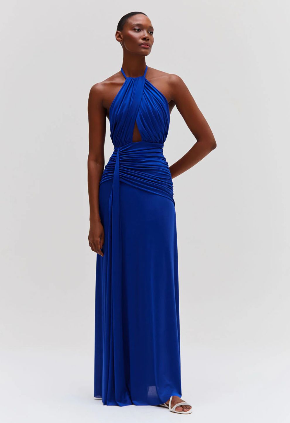 Patbo Metallic Jersey Halterneck Maxi Dress