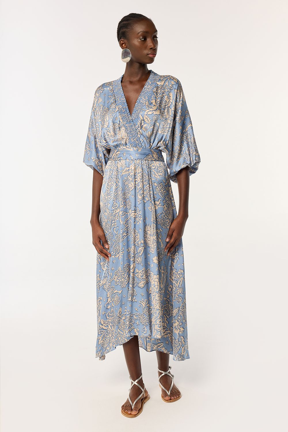 POUPETTE ST BARTH LONG DRESS CELIE VS BLUE ORIENTAL FOULARD