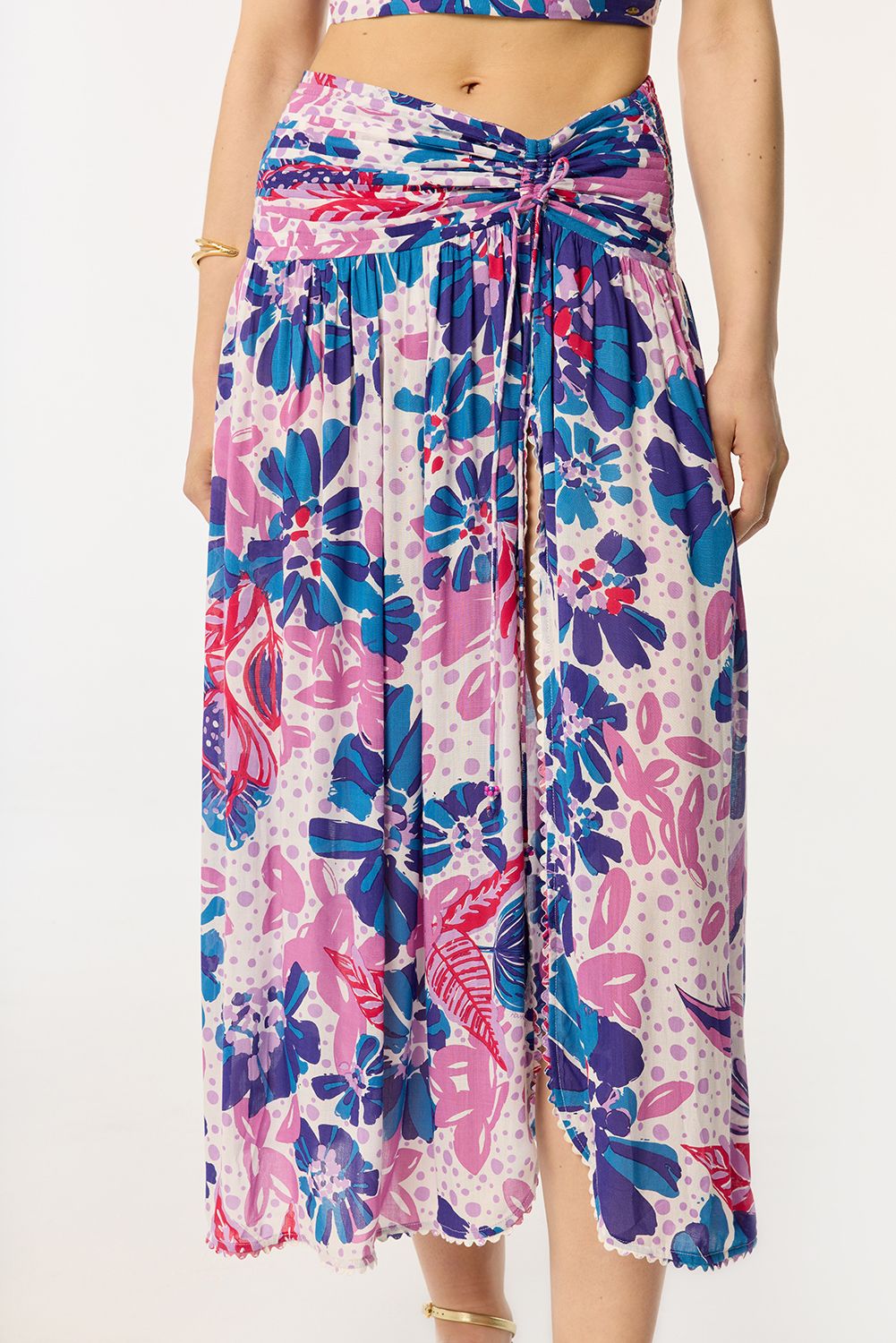 POUPETTE ST BARTH LONG SKIRT CARLA V BLUE ARTISTIC FLOWER