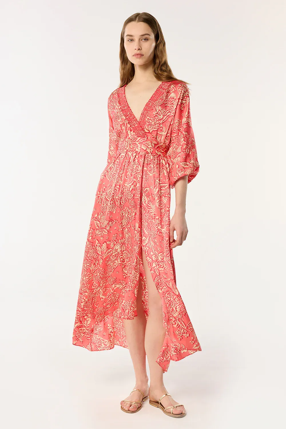 POUPETTE ST BARTH LONG DRESS CELIE VS PINK ORIENTAL FOULARD