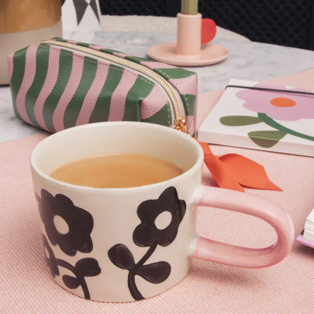 Caroline Gardener Mono Floral Print Ceramic Mug