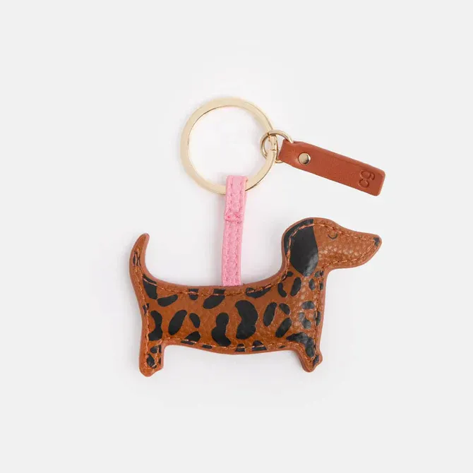 Caroline Gardener Tan Leopard Sausage Dog Novelty Keyring