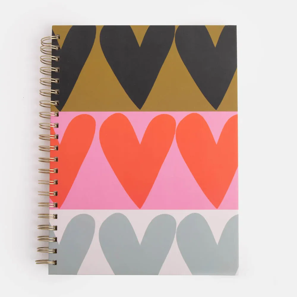 Caroline Gardener Colourblock Hearts Spiral A4 Notebook