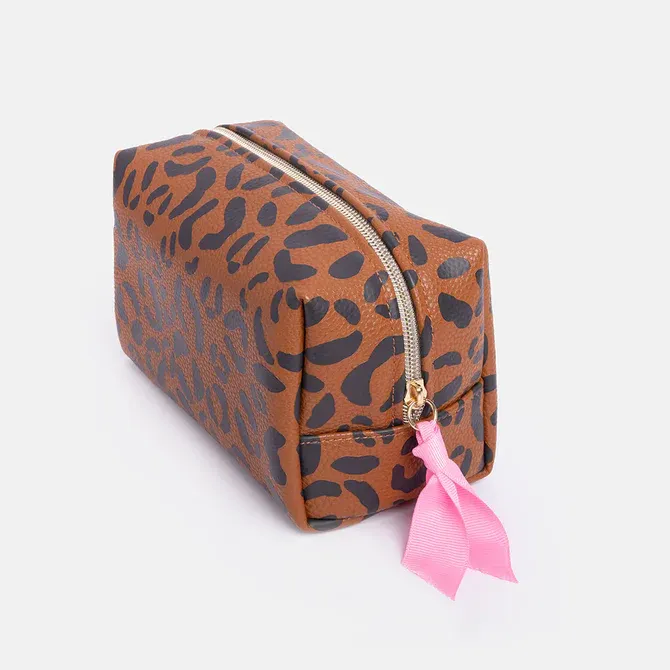 Caroline Gardener Tan Leopard Cube Cosmetic Bag