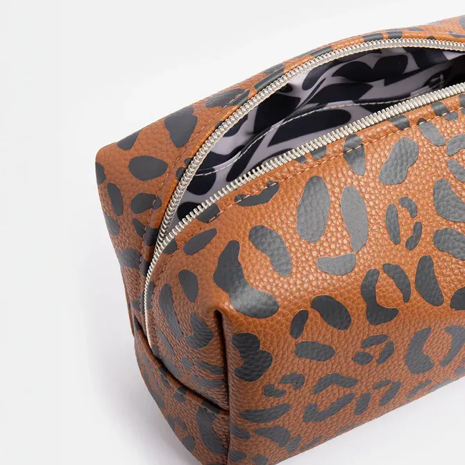 Caroline Gardener Tan Leopard Cube Cosmetic Bag