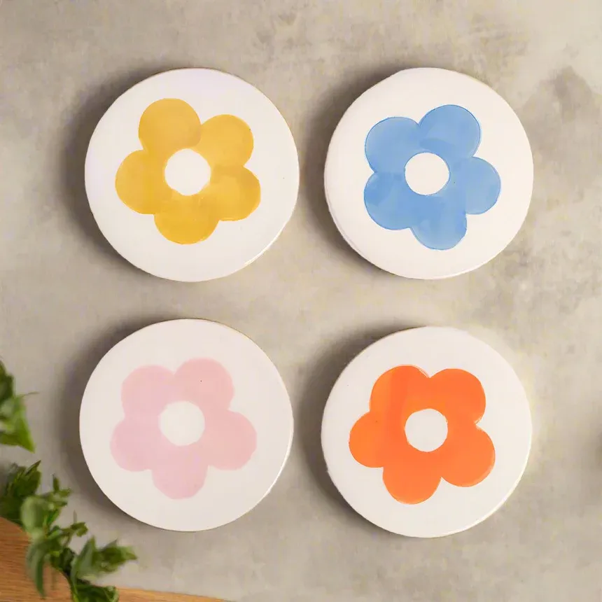 Caroline Gardener Set of 4 Round Floral Coasters