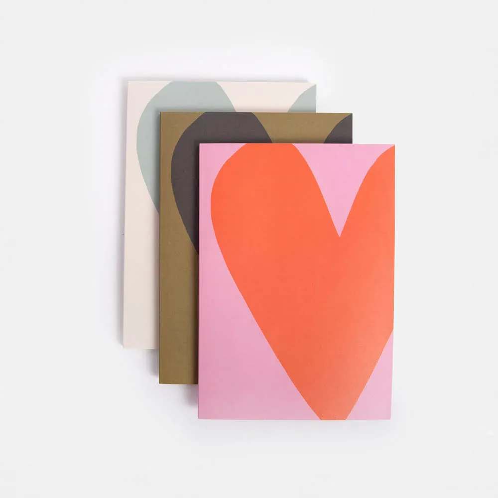Caroline Gardener Colourblock Hearts Set of 3 Notebooks