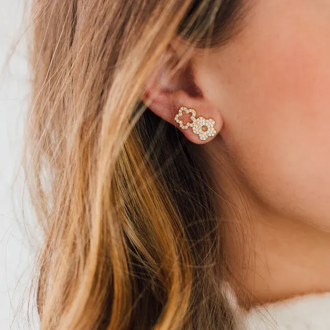 ASHA GARDEN PAVE CLIMBER x two flowers EARRING