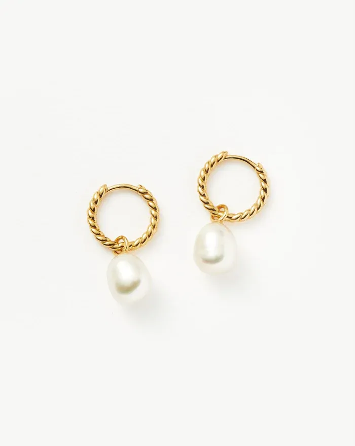 Missoma Pearl Twisted Small Drop Hoop Earrings