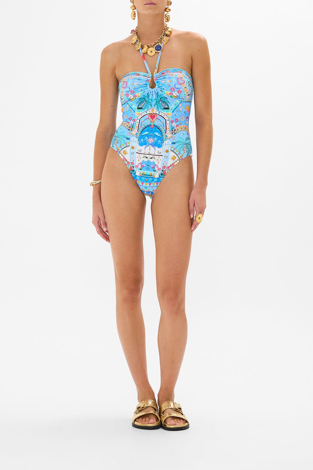 CAMILLA BANDEAU ONE PIECE WITH RING TRIM A PAINTED VILLAGE