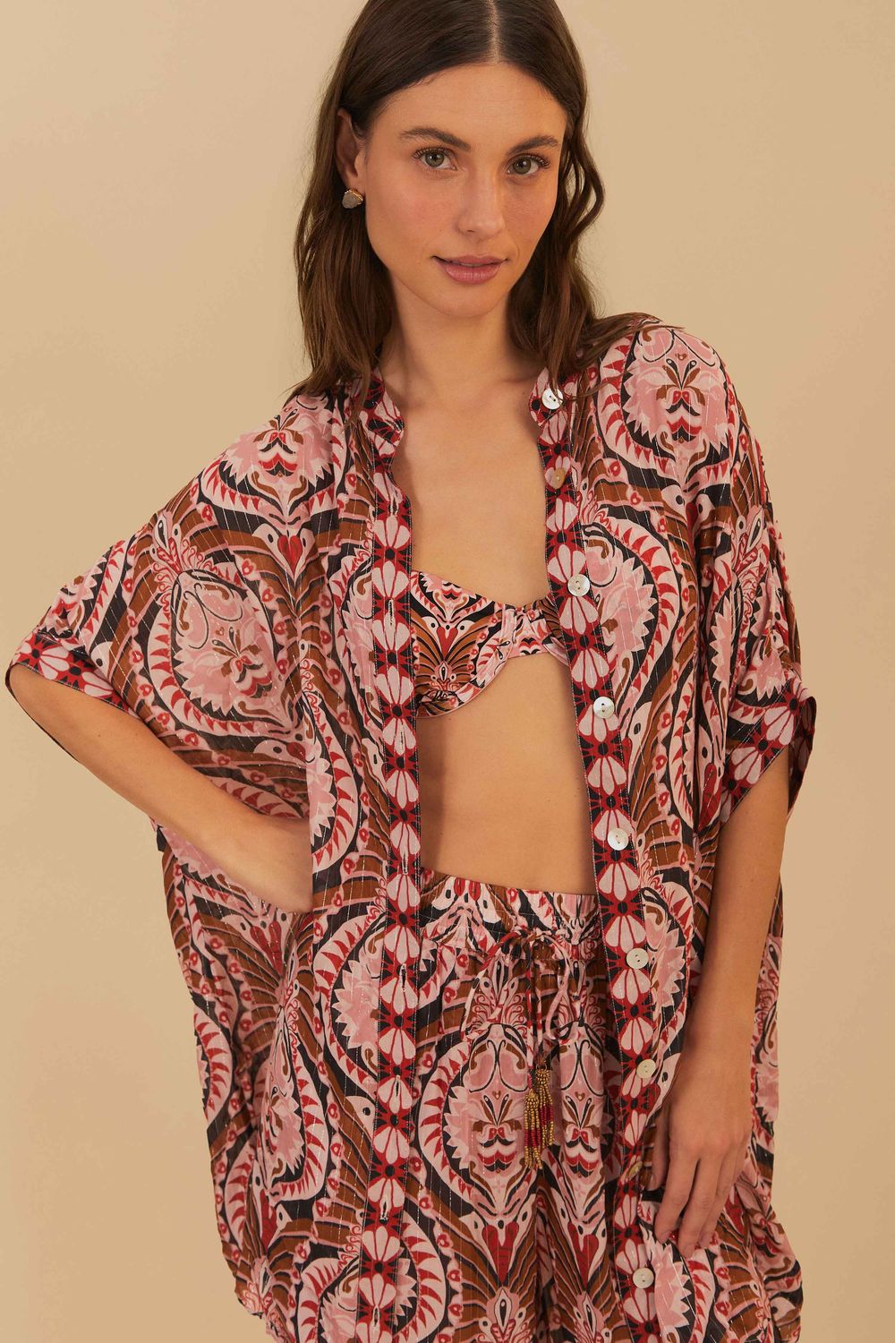 FARM RIO PINEAPPLE JEWERLY LONG SHIRT