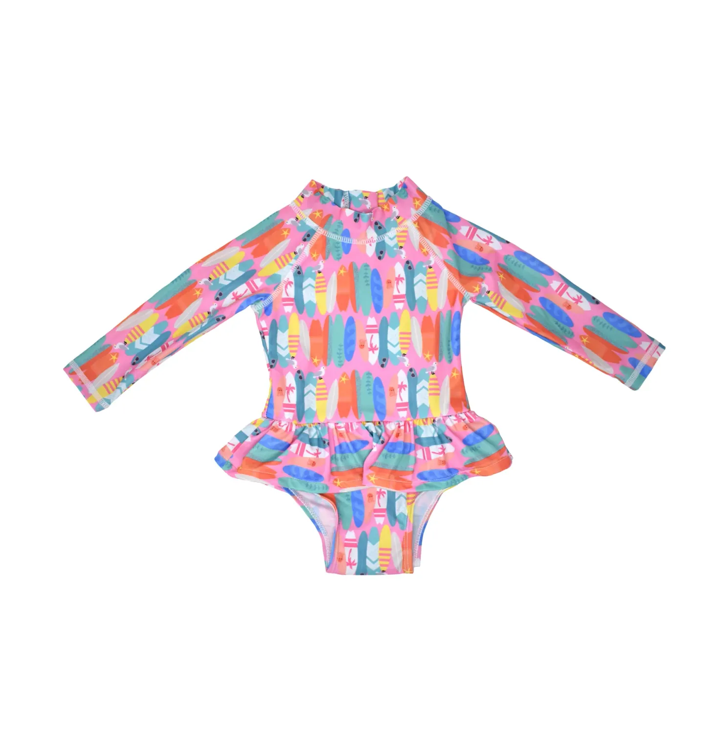 Flap Happy Pink Beach Boards Ruffle Rash Guard
