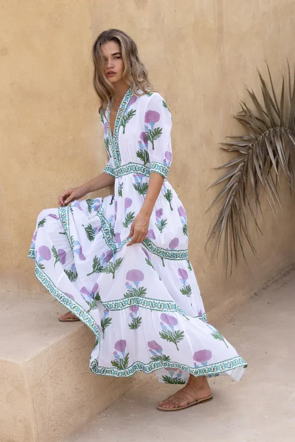Oliphant Cuffed V-neck Maxi Bloom