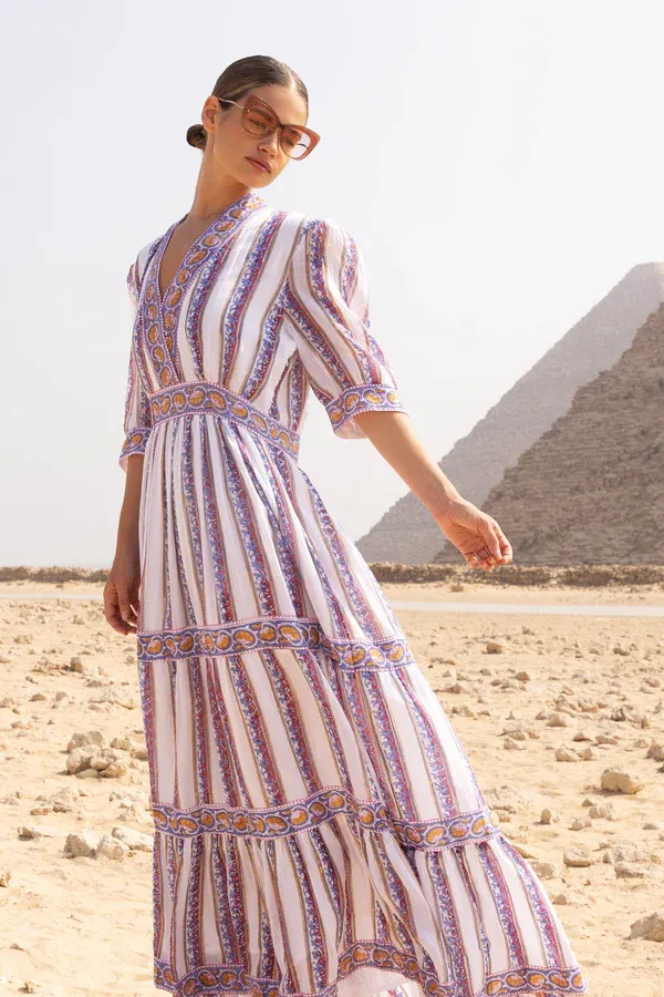 Oliphant V-Neck Cuffed Maxi Haveli