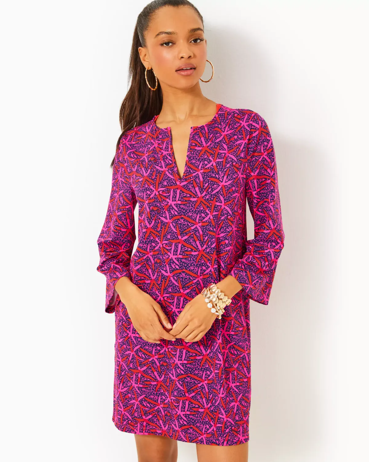 LILLY PULITZER JOHANA LONG SLEEVE COVERU PASSION FRUIT PINK STAR SEARCHING