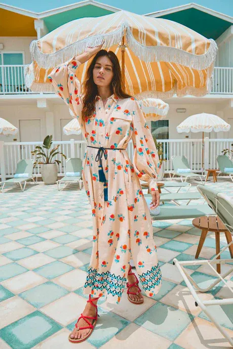 Hunter Bell Wilder Dress Watercolor Floral Border
