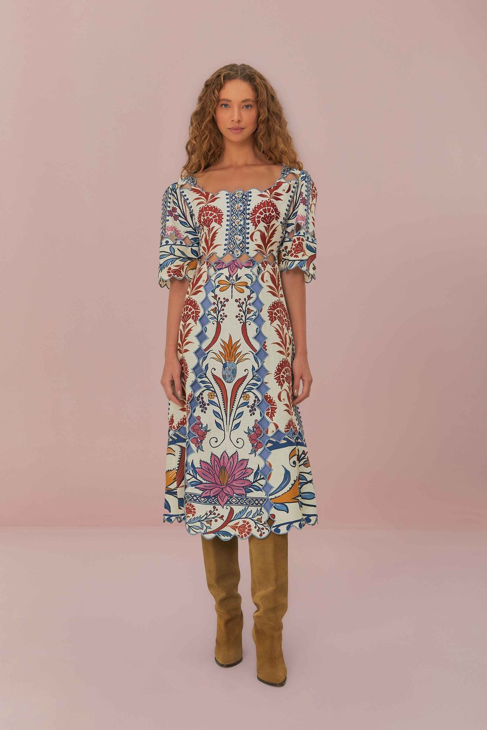FARM RIO ROMANTIC LIGHTNESS CREAM SHORT SLEEVE MAXI DRESS