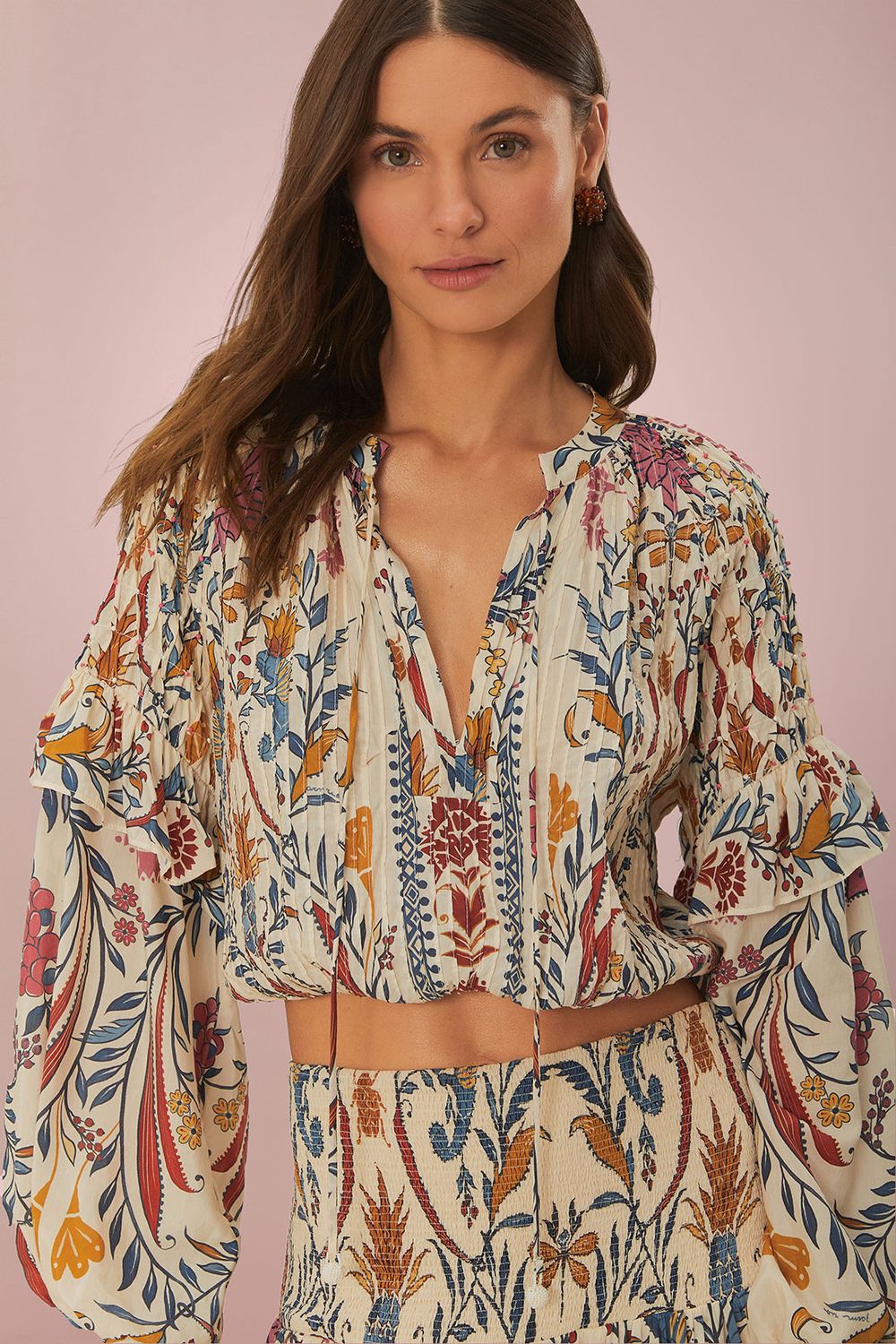 FARM RIO ROMANTIC LIGHTNESS CREAM LONG SLEEVE BLOUSE