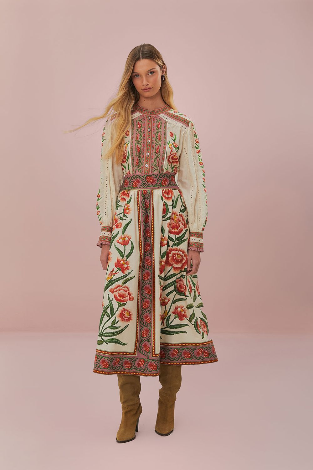 FARM RIO AINIKA DELICATE OFF-WHITE MIDI SKIRT