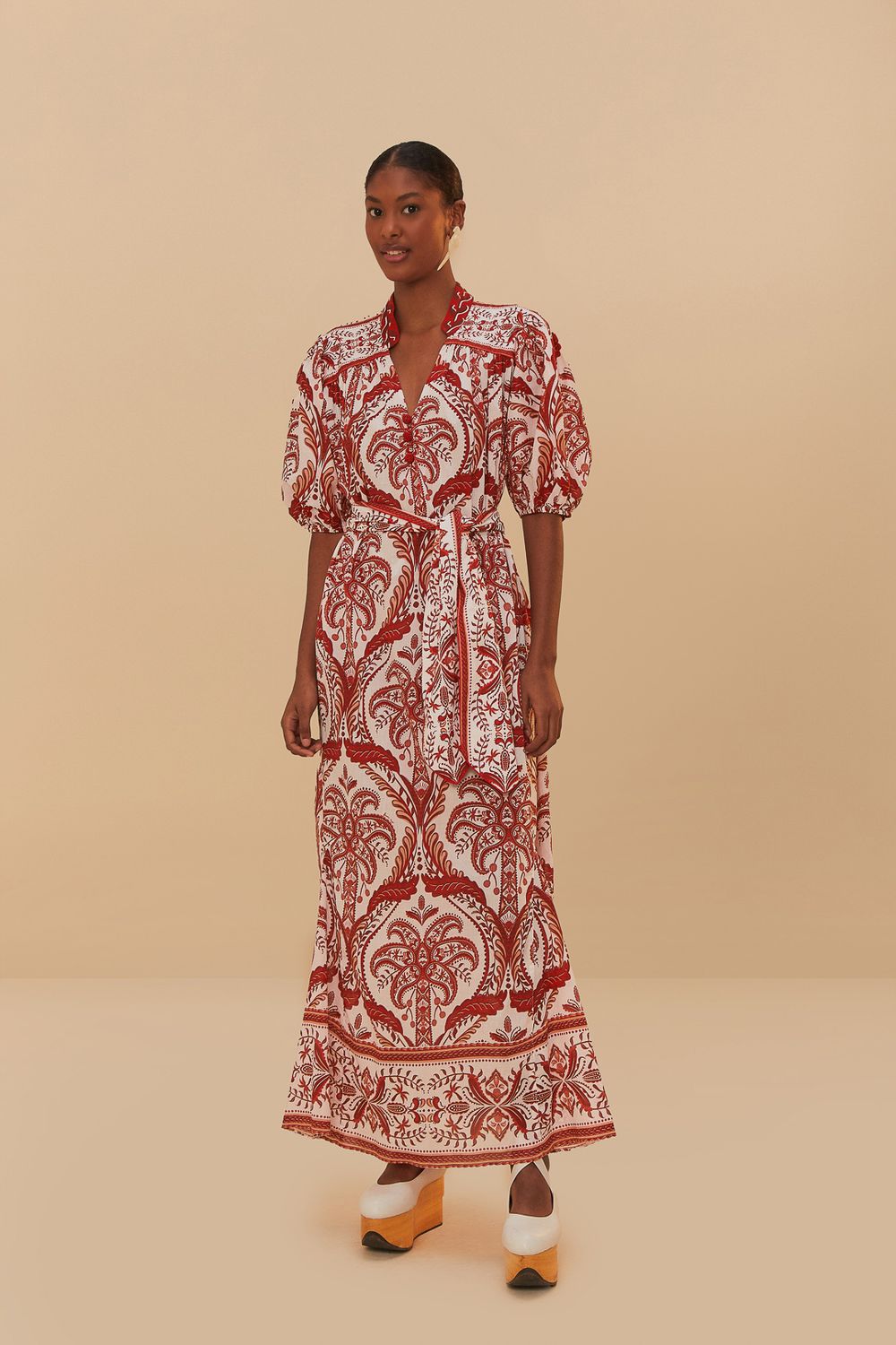 FARM RIO TROPICAL CAMEO OFF-WHITE MAXI DRESS