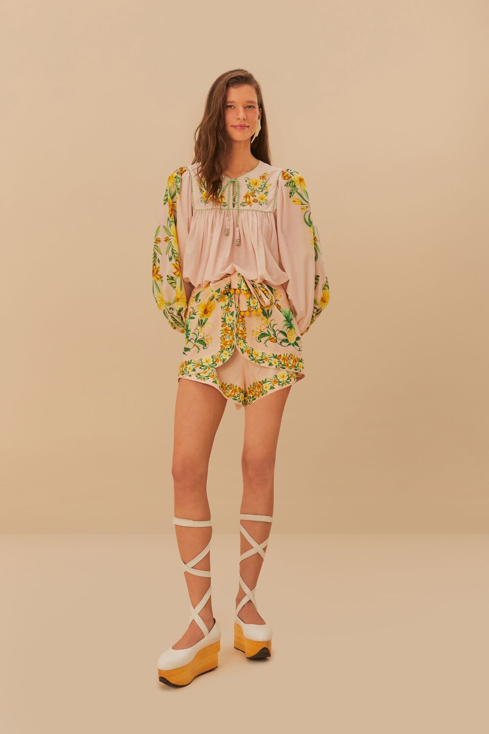 FARM RIO BOTANICAL BEAUTY PINK LONG SLEEVE BLOUSE