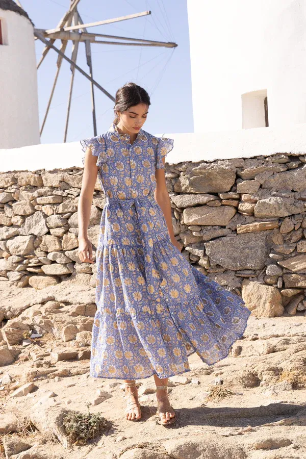 Oliphant Ruffle Collar Button Maxi Mughal