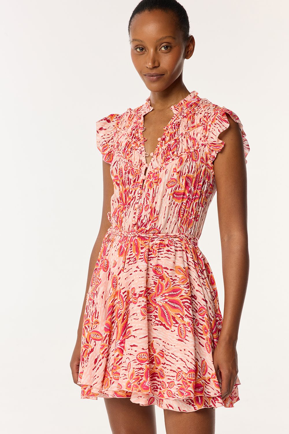 POUPETTE ST BARTH MINI DRESS CALLIE V PINK EXOTIC FOREST
