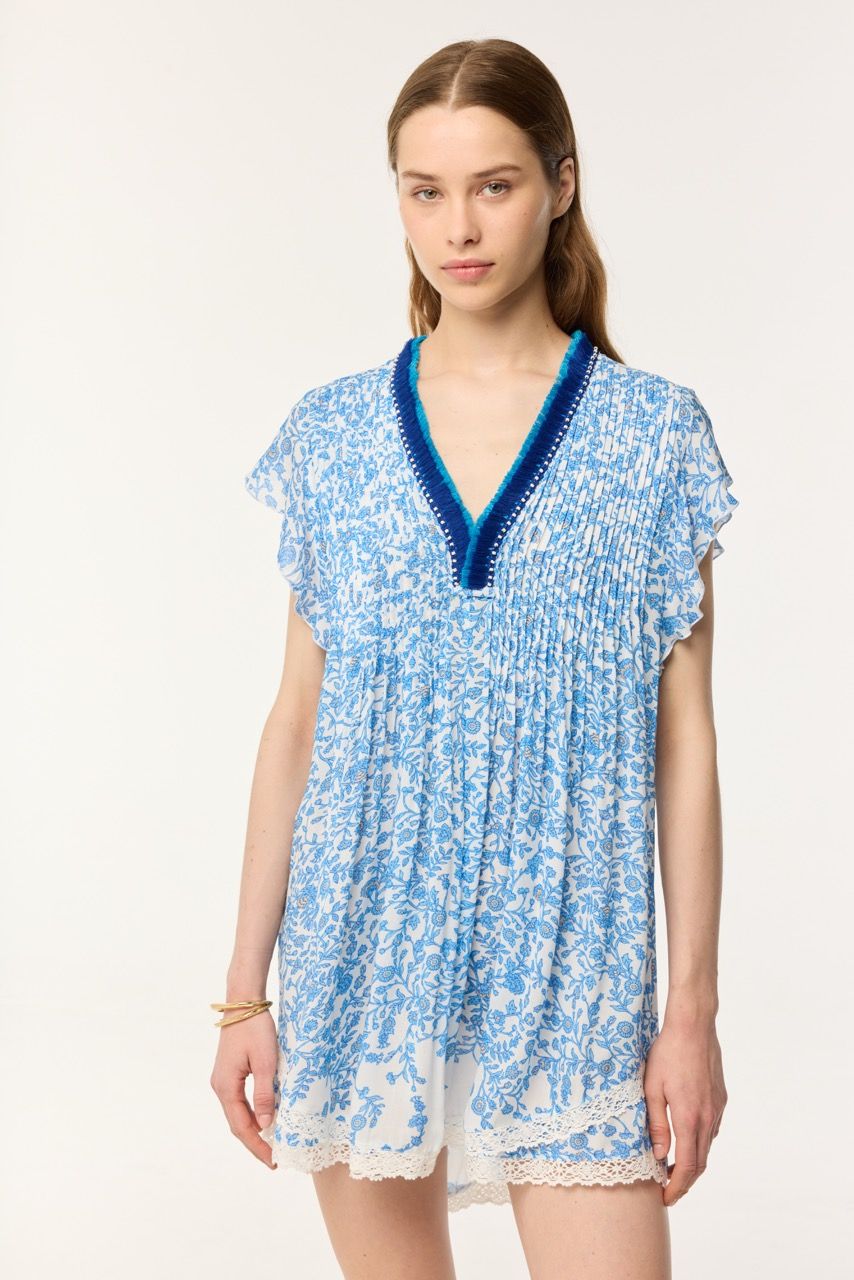 POUPETTE ST BARTH MINI DRESS SASHA V BLUE LAZULI