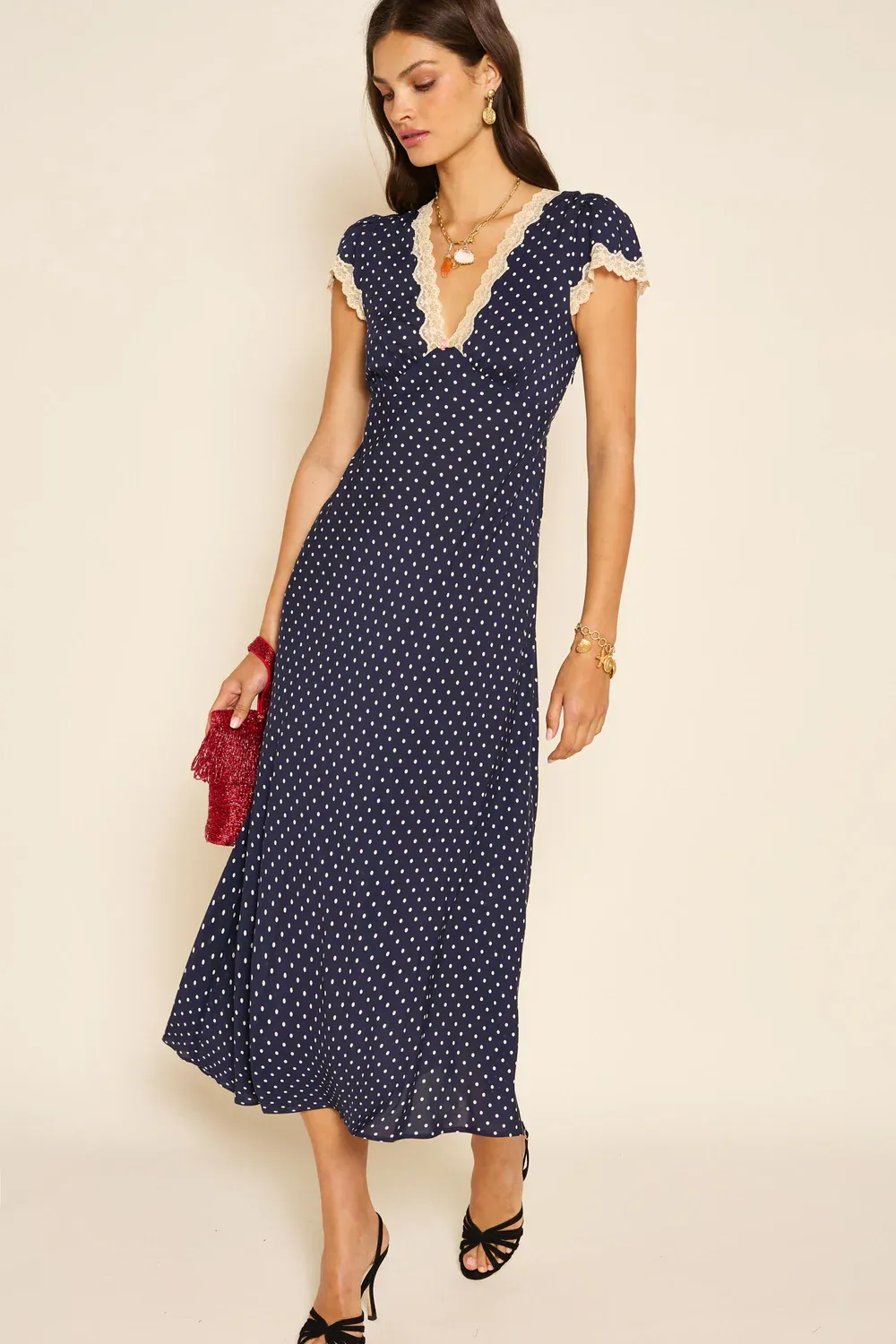 Rixo Clarice Dress Navy Polka Dot