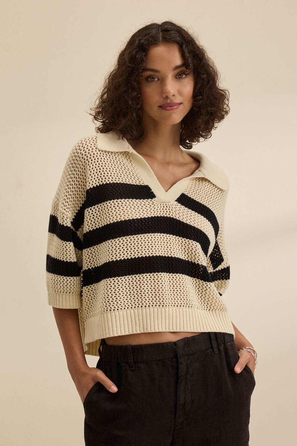 Velvet YORK TOP CREAM/BLACK