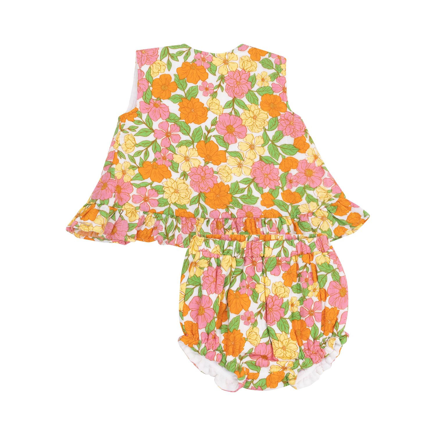 Angel Dear Botanical Retro Floral Ruffle Back Top &amp; Bloomer