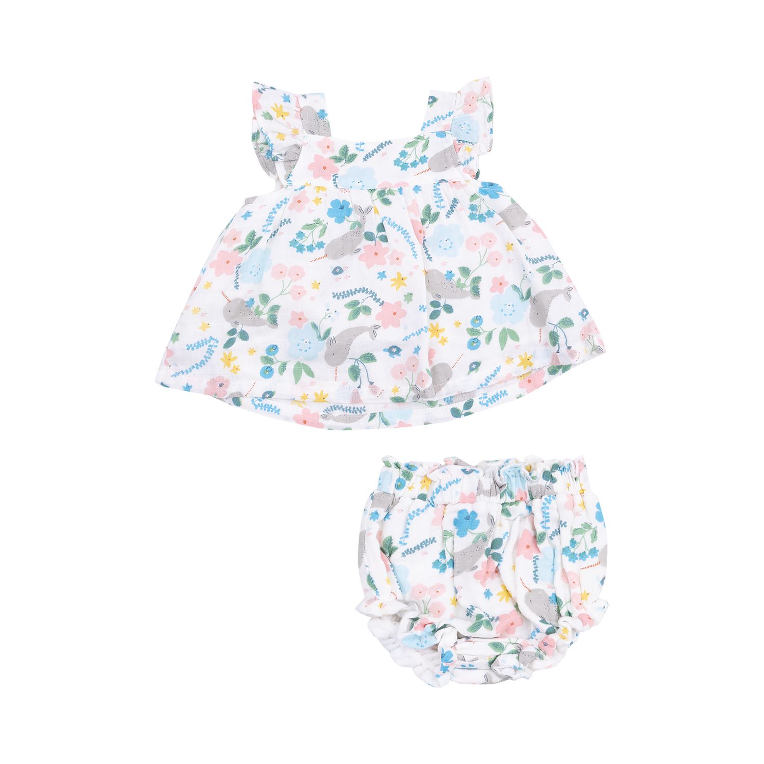 Angel Dear Narwhal Floral Pinafore &amp; High Waisted DC