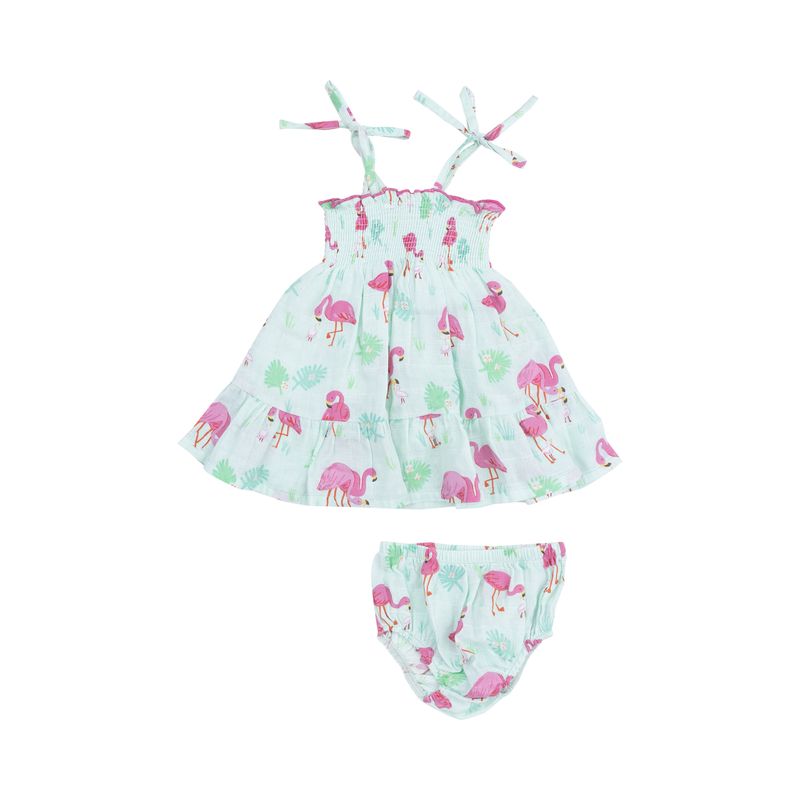 Angel Dear Flamingos Tie Strap Smocked Sun Dress + DC