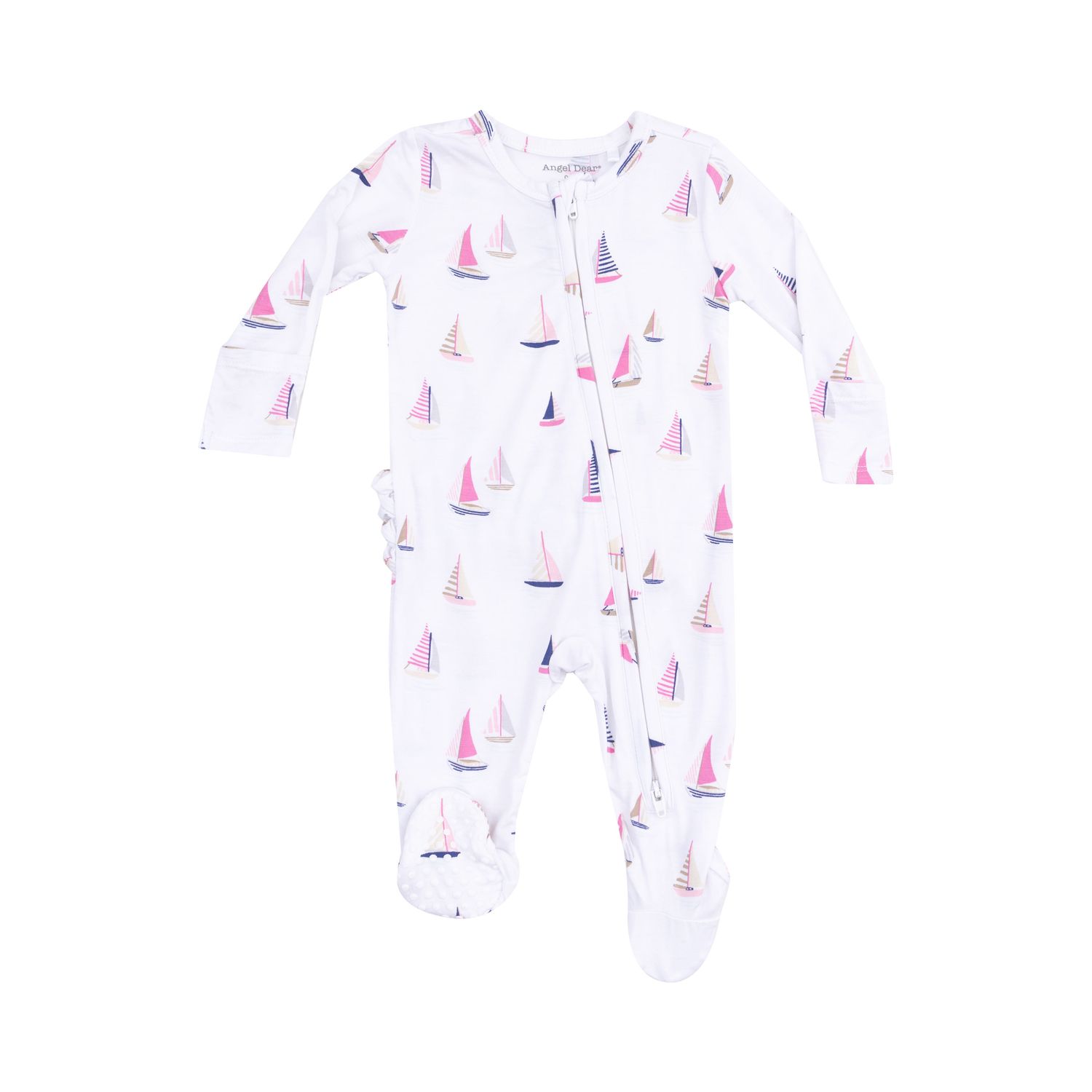 Angel Dear Sailboats Pink 2 Way Zipper Ruffle Back Footie